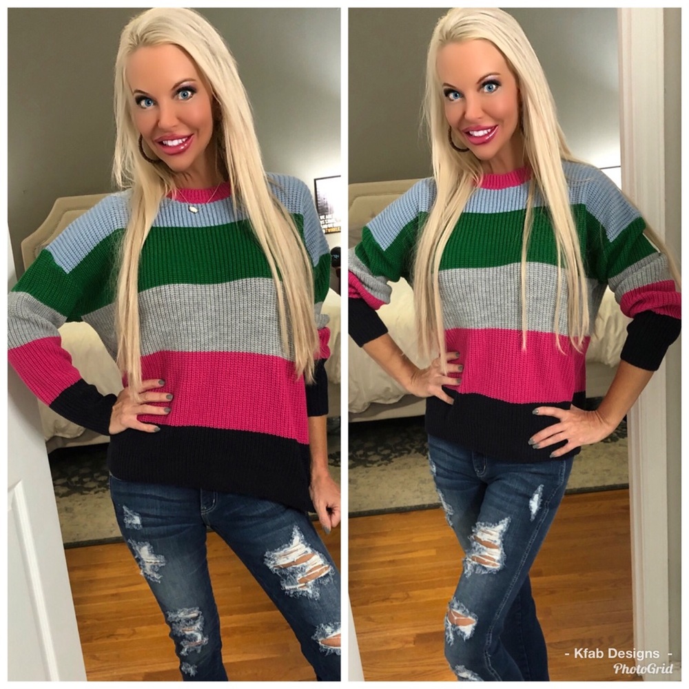 🛍LAST 1! So Fun!! Color Block Back Tie Sweater - Picture 2 of 6